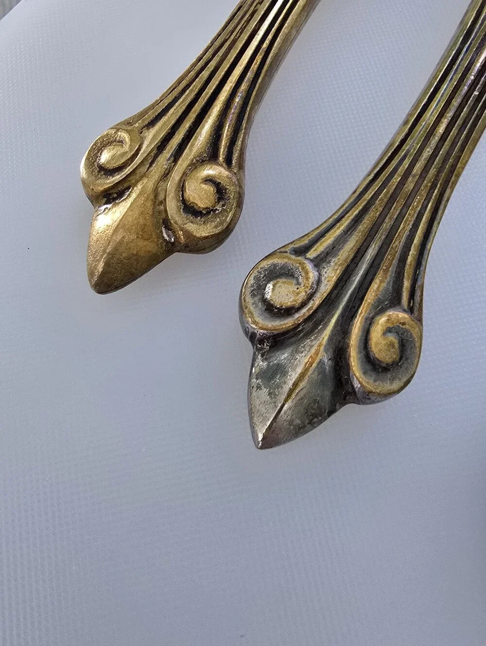 Vintage Fleur De Lis Flatware Set - Brass & Silver Tone - 2 Forks, 2 Knives MCM